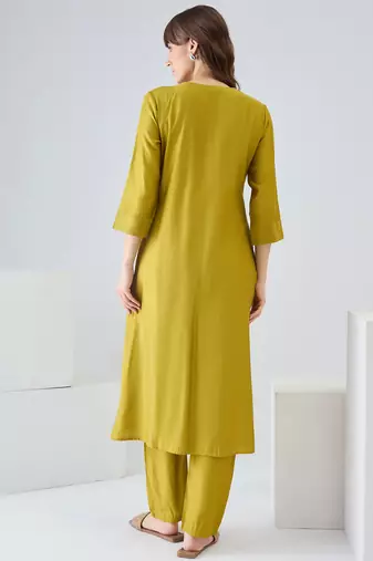 Olive printed liva kurta trouser set