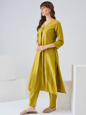 Olive printed liva kurta trouser set 3