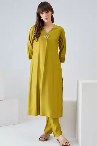 Olive printed liva kurta trouser set