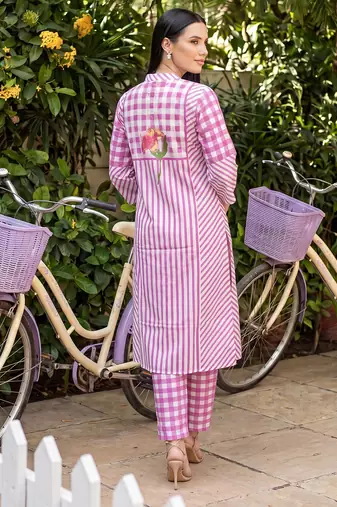 Pink printed pure cotton kurta trouser set