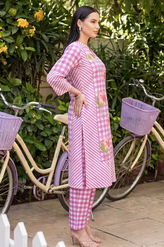 Pink printed pure cotton kurta trouser set