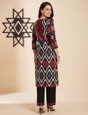 Black printed pure cotton kurta trouser set 2