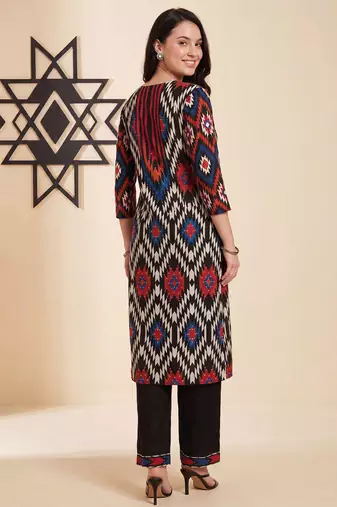 Black printed pure cotton kurta trouser set