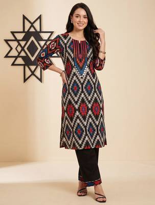 Black printed pure cotton kurta trouser set 3