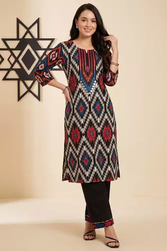 Black printed pure cotton kurta trouser set