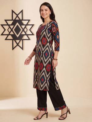 Black printed pure cotton kurta trouser set 4