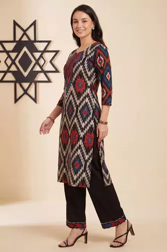Black printed pure cotton kurta trouser set