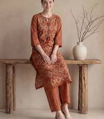 Mustard printed pure cotton kurta trouser set