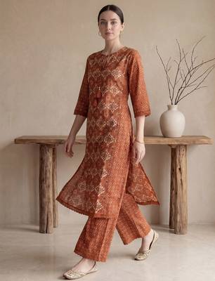 Mustard printed pure cotton kurta trouser set 3