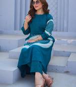 Teal printed pure cotton kurta trouser set