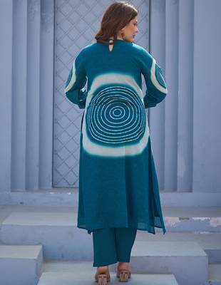 Teal printed pure cotton kurta trouser set 2
