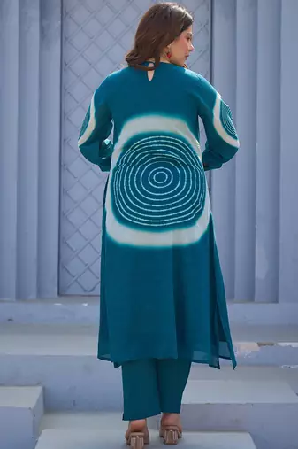 Teal printed pure cotton kurta trouser set