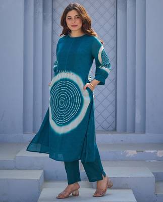 Teal printed pure cotton kurta trouser set 3
