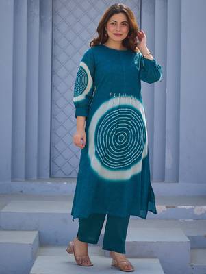 Teal printed pure cotton kurta trouser set 4