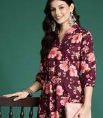 Burgundy printed pure cotton kurta trouser set