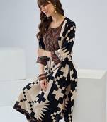 Off white printed viscose rayon kurta trouser set