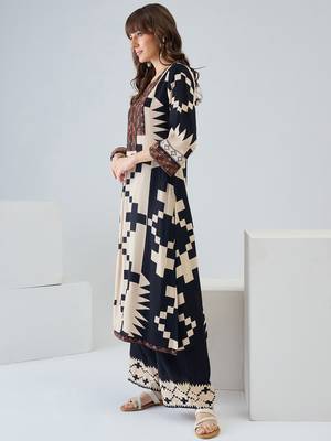 Off white printed viscose rayon kurta trouser set 3