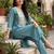 Blue embroidered silk kurta trouser set