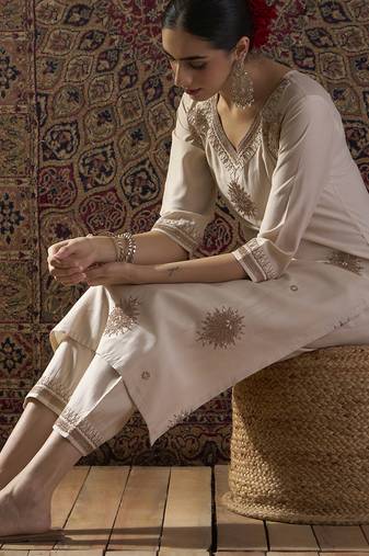 White embroidered liva kurta trouser set
