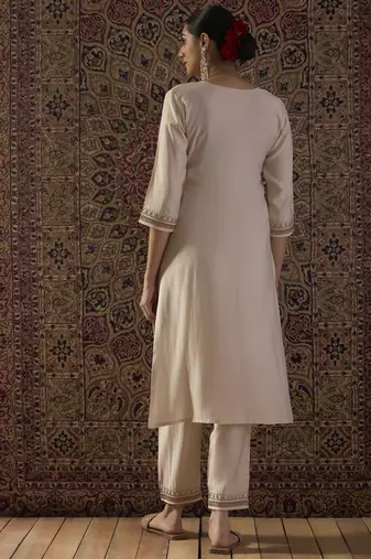 White embroidered liva kurta trouser set