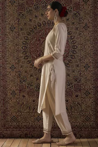 White embroidered liva kurta trouser set