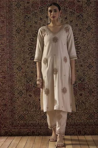 White embroidered liva kurta trouser set
