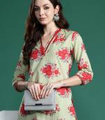 Green printed pure cotton kurta trouser set