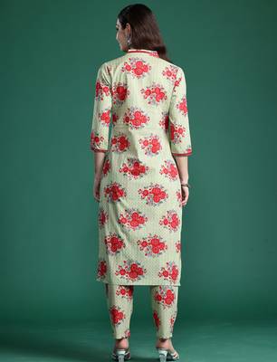 Green printed pure cotton kurta trouser set 2