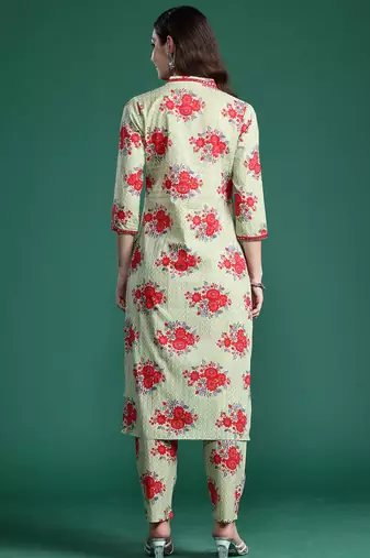 Green printed pure cotton kurta trouser set