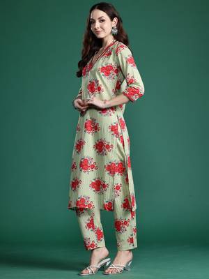 Green printed pure cotton kurta trouser set 3