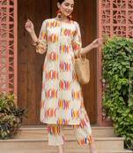 Off white printed pure cotton kurta trouser set