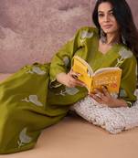 Green embroidered silk kurta trouser set