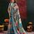 Green color digital print with mirror work silk blend saree with blouse