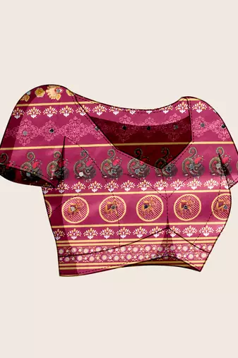 Pink color digital print with mirror work silk blend saree with blouse