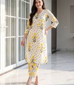 White embroidered pure cotton kurta trouser set