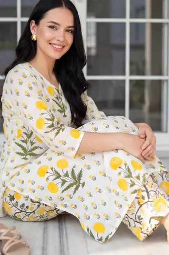 White embroidered pure cotton kurta trouser set
