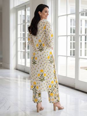 White embroidered pure cotton kurta trouser set 3