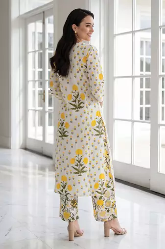 White embroidered pure cotton kurta trouser set