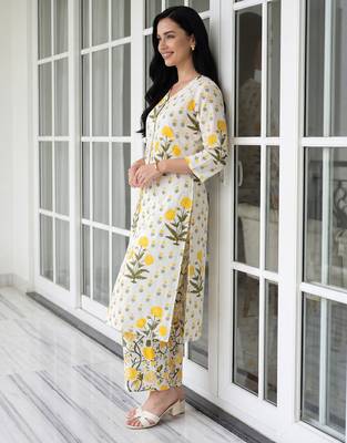 White embroidered pure cotton kurta trouser set 4