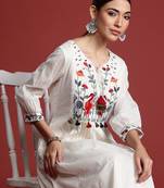 Off white embroidered pure cotton kurta trouser set