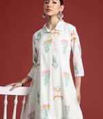Off white printed pure cotton kurta trouser set