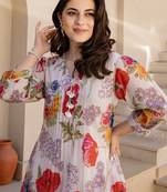 White printed pure cotton kurta trouser set