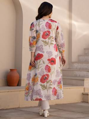 White printed pure cotton kurta trouser set 2