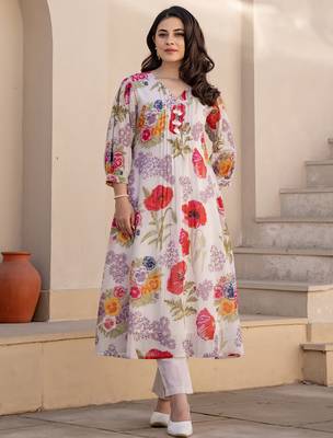 White printed pure cotton kurta trouser set 4