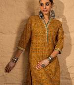 Mustard printed pure cotton kurta trouser set