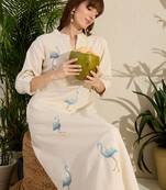 Off white embroidered pure cotton kurta trouser set