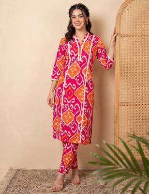 Pink printed pure cotton kurta trouser set 2