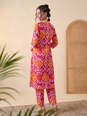 Pink printed pure cotton kurta trouser set 3