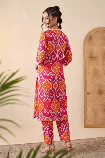 Pink printed pure cotton kurta trouser set
