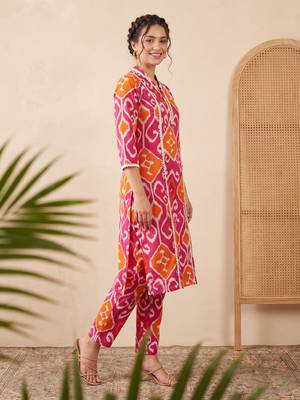 Pink printed pure cotton kurta trouser set 4